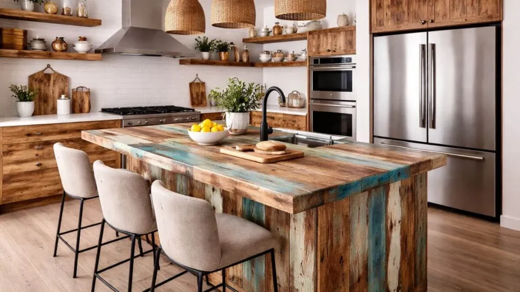 Contraste madeira rustica metal cozinha