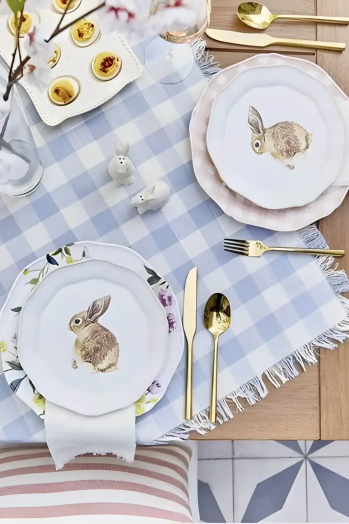 Composição mesa posta páscoa estilo francês