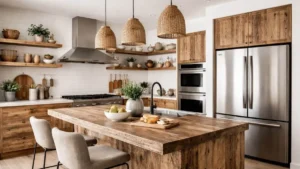 Madeira rustica eletrodomésticos modernos cozinha