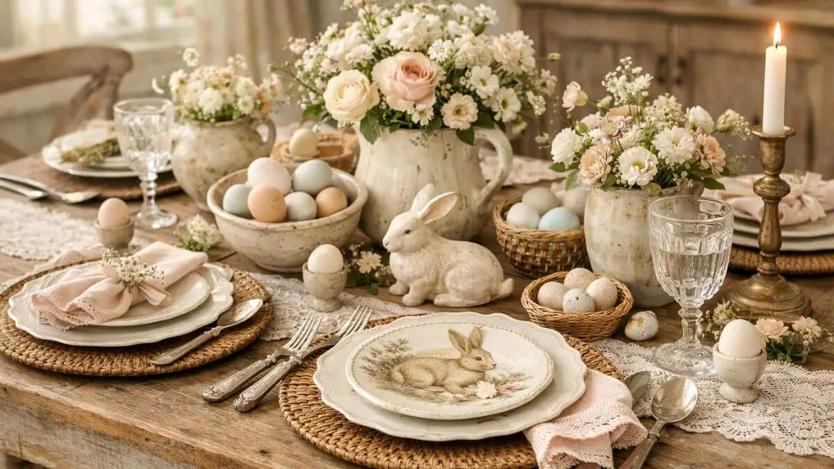 Mesa posta pascoa estilo farmhouse francês