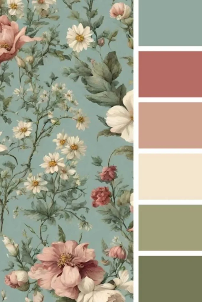 Paleta cottagecore rosa antigo verde sálvia
